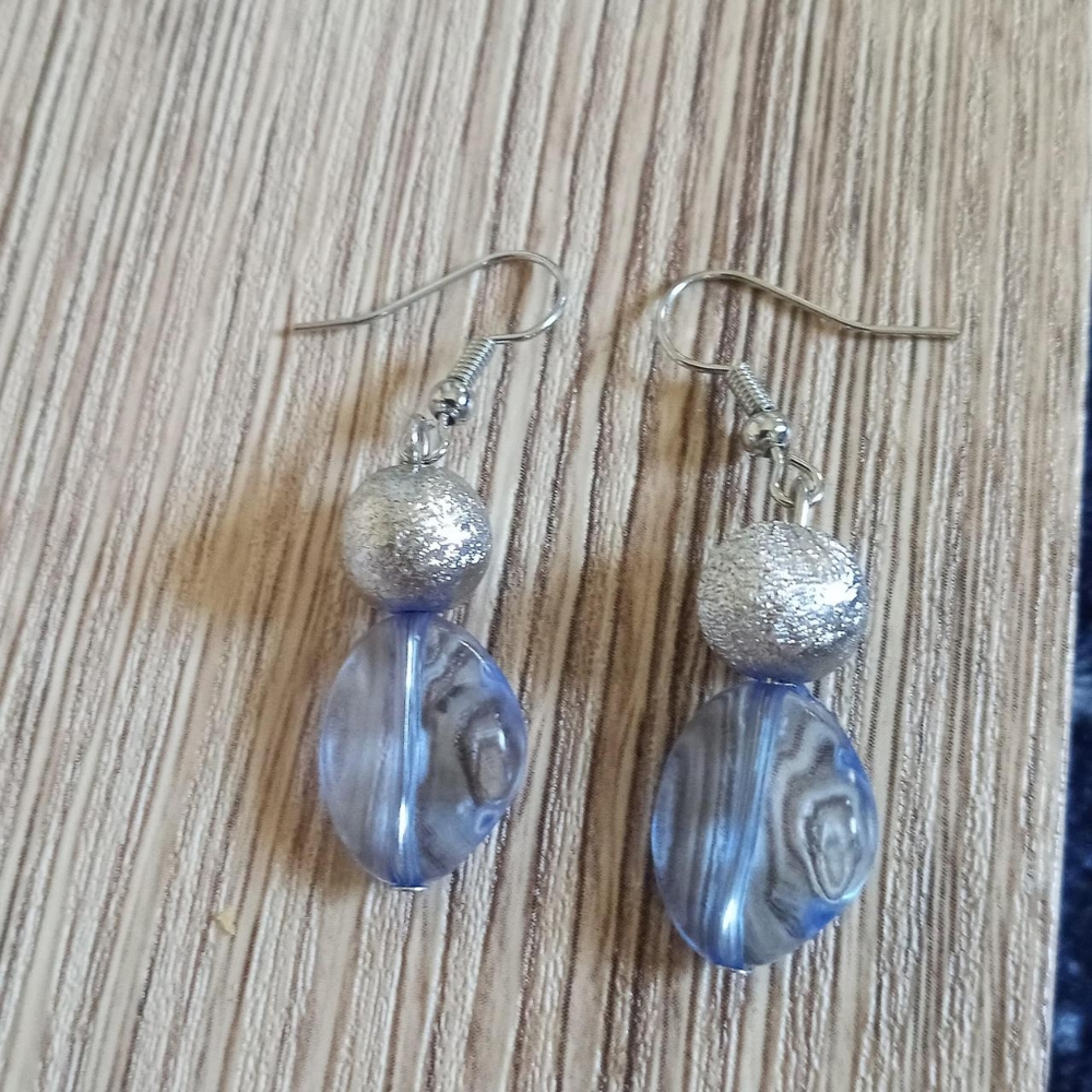 Hand Crafted sterling silver pastel blue and metallic silver earrings New